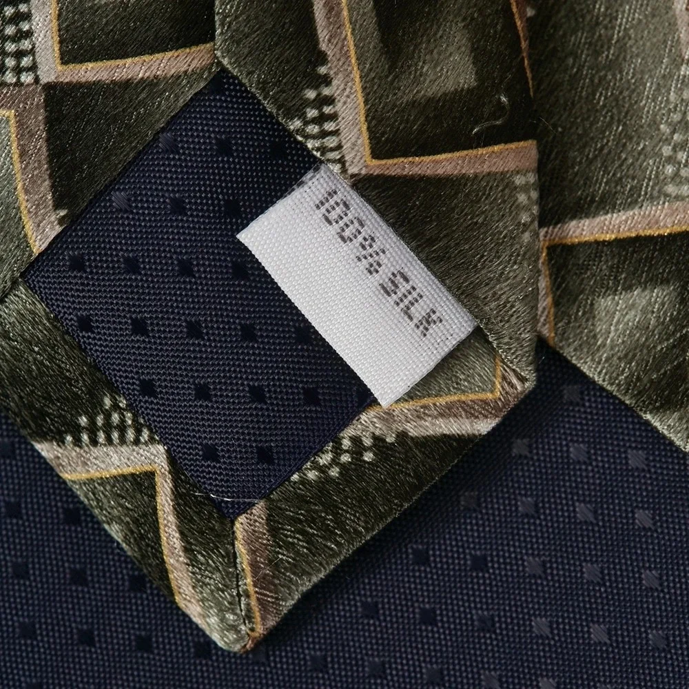 Pierre Cardin‎ Men's Silk Necktie Designer Geometric Squares Olive Green Brown
